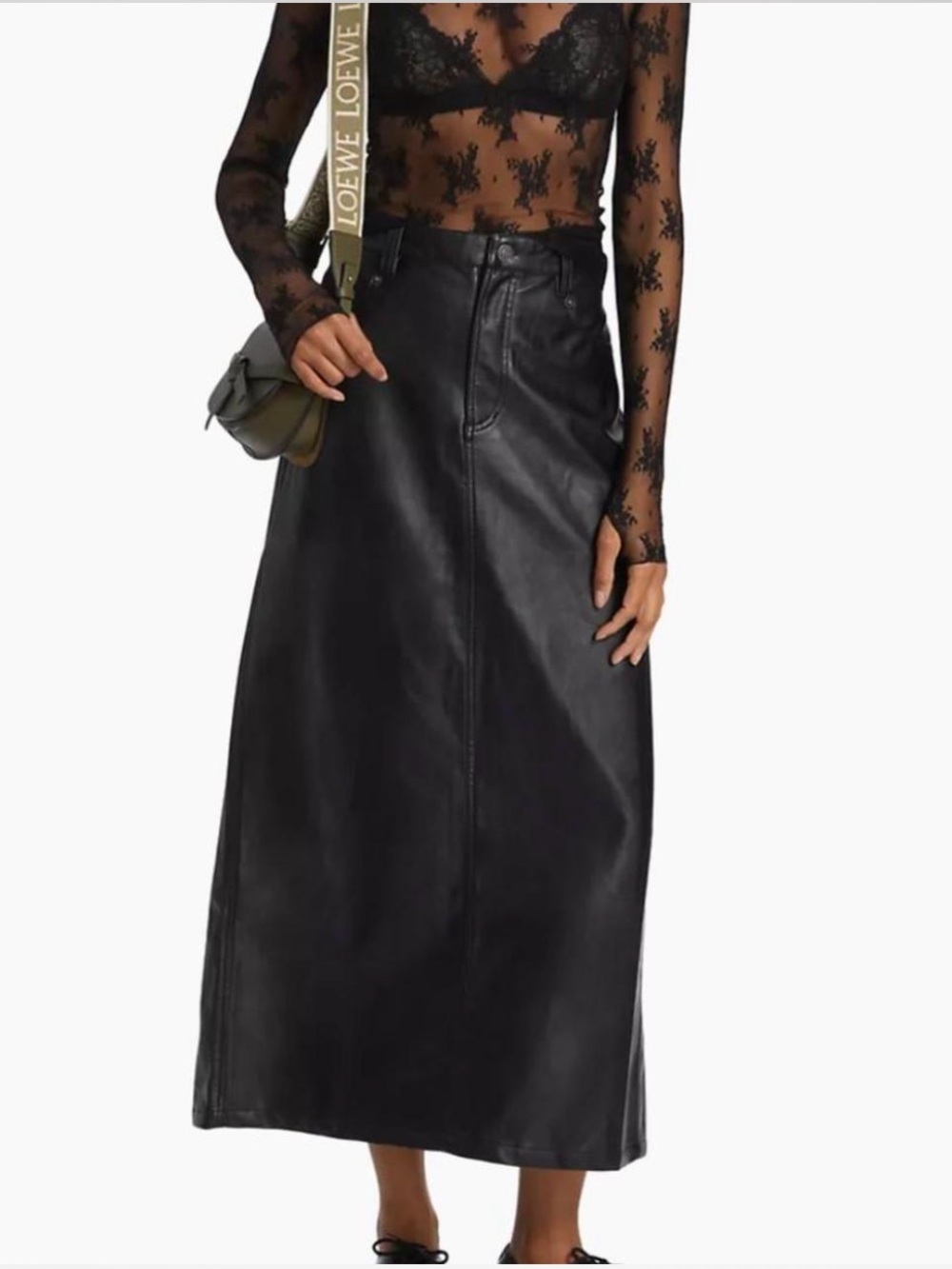 NEW Free People Black Faux Leather Maxi Skirt City Slicker Jet Black Size 6